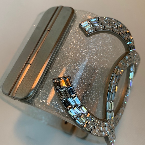 CHANEL 🤍 Rare Sparkle Bling Lucite Emerald Cut Crystal Cuff CC Logo Bracelet 🦄 - Picture 2 of 16